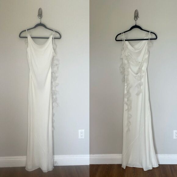 NWT Cult Gaia Nymeria Stretch-Silk 3D Floral Open Back Gown Off White Size XS - Picture 3 of 12